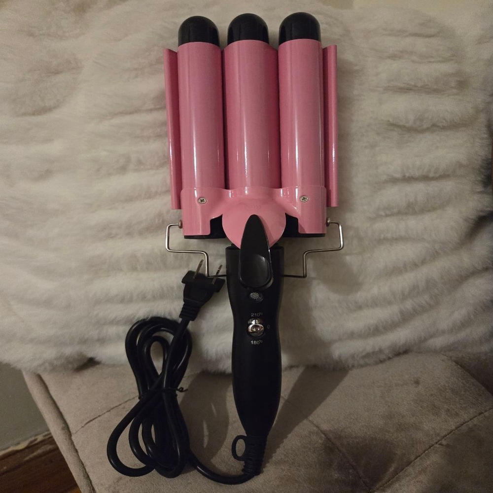 Women's Unbranded Pink and Black Triple Barrel Wavy Digital Curling Iron
